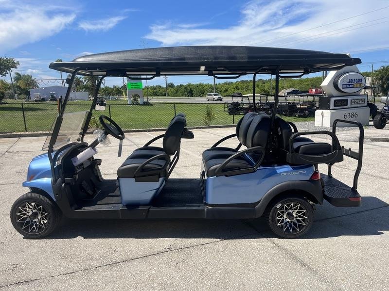 2025 club car onward 6 passenger gas ptv | metallic ice blue | unlimited family range!