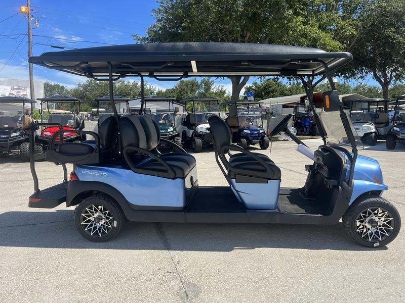 2025 club car onward 6 passenger gas ptv | metallic ice blue | unlimited family range!