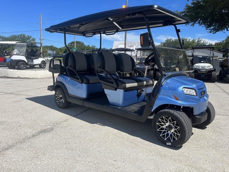 2025 club car onward 6 passenger gas ptv | metallic ice blue | unlimited family range!