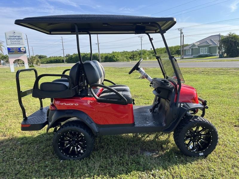 2026 club car onward lifted 4 passenger gas golf cart | rally red | all day range & power!